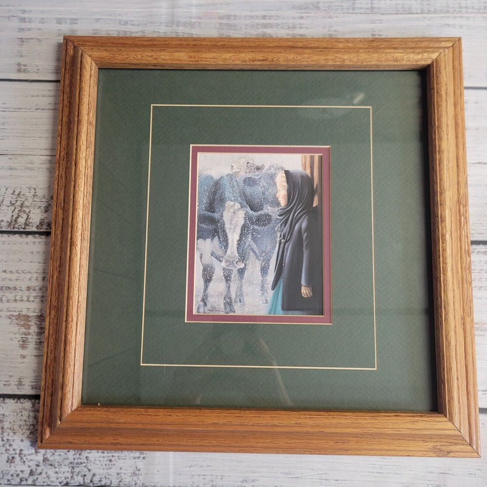 Nancy Noel‎ December Amish Girl In Snow Storm Framed Art 14.75"x14.75"